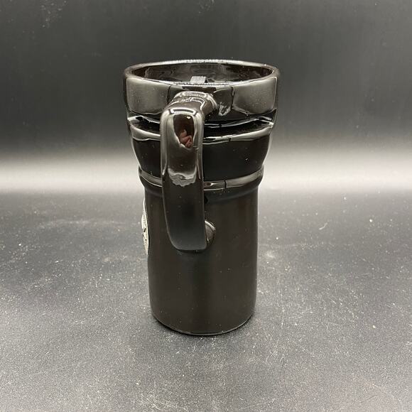 Black Ceramic Coffee Mug with Lid and Rubber Base - Fish and Cross Symbol - Picture 3 of 9